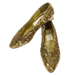 NWOT — Dolce by Pierre Gold Sequin 80s Vintage Flats Size 6.5M